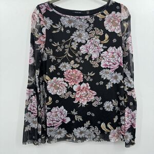 Verve Ami Y2K Mesh Floral Top Size M Black Pink Boho Dark Grunge Goth Whimsigoth